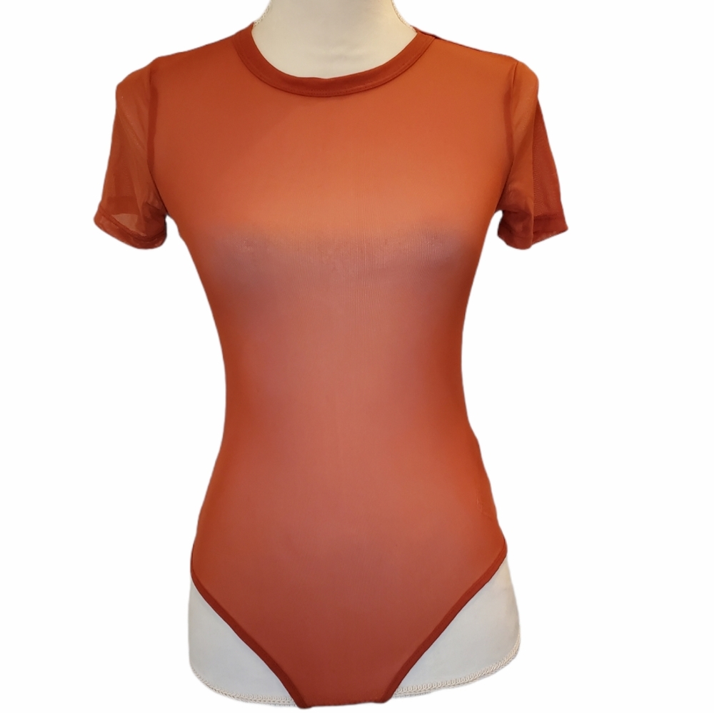 Forever 21 Sheer Rust Short Sleeve Bodysuit